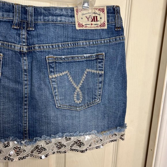 Y2K YMZ Lace Sequins Trim Mini Denim Skirt Size 11 - Picture 10 of 11